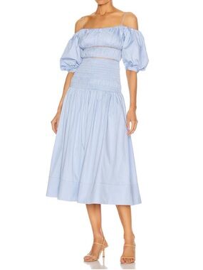 Self-Portrait Light Blue Cotton Poplin Midi Dress